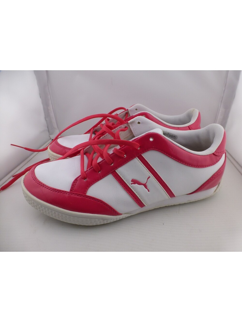 PUMA Women's White Pink Spikeless Golf Shoes Lace Up Athletic Sneakers M13